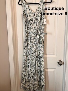 dip Floral V-Neck jumpsuit in White, Green and Yellow